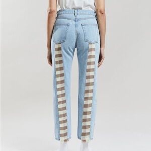 Still Here New York Wool Gingham Tate Denim Straight Mom Jeans Vintage Blue 24